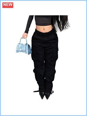 High Waisted Cargo Jeans Straight Wide Leg Baggy Boyfriend Denim Pants Pockets